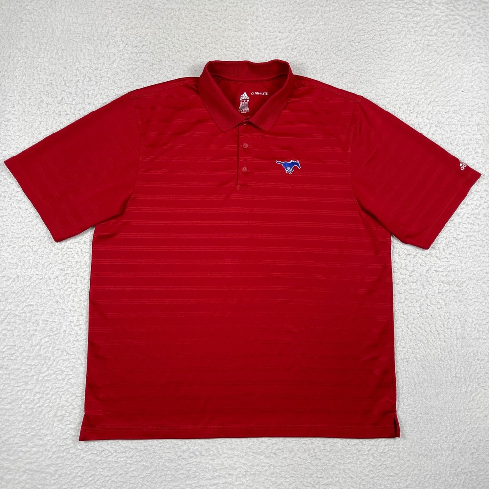 SMU Mustangs Polo Shirt Mens XL‎ Red Climalite Short Sleeve Adidas Golf Sporty